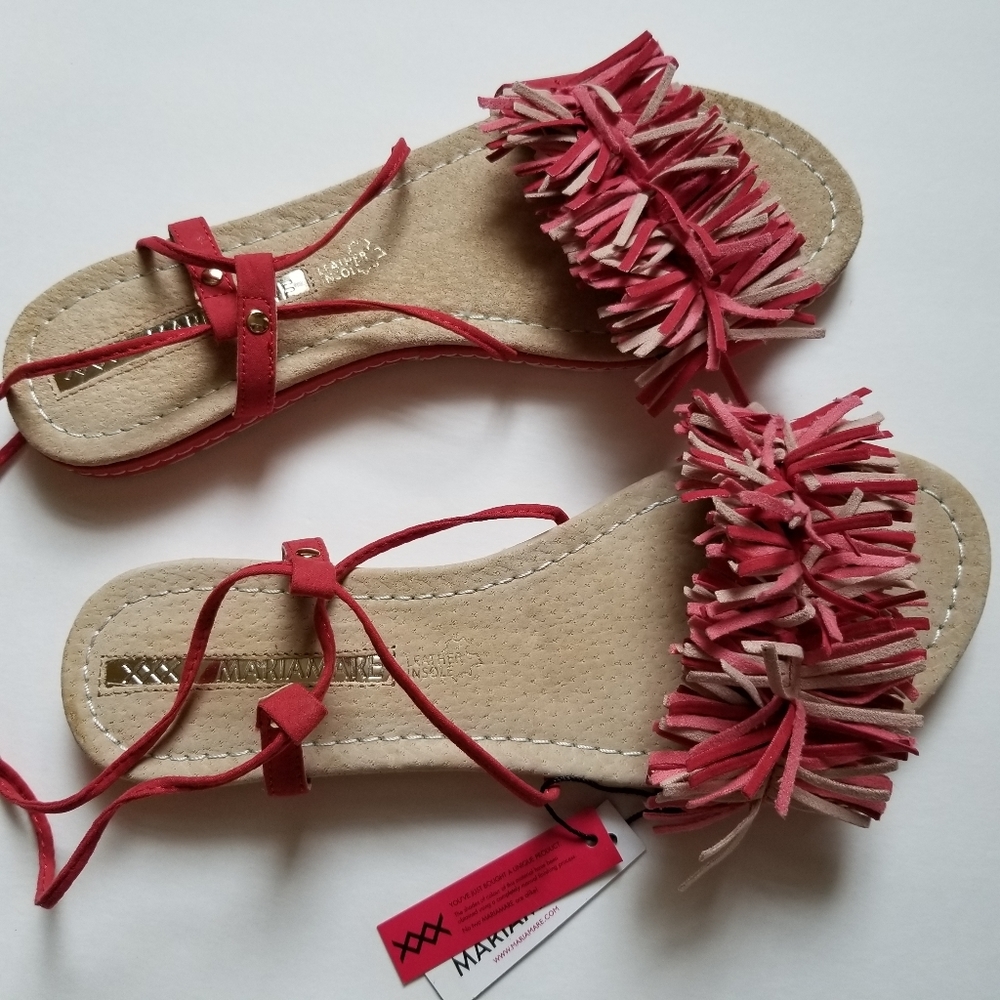 Mariamare red ghillie tie sandals size 38 NIB